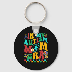 In My Autism Mom Era Groovy Puzzle Piece Retro Mot Keychain