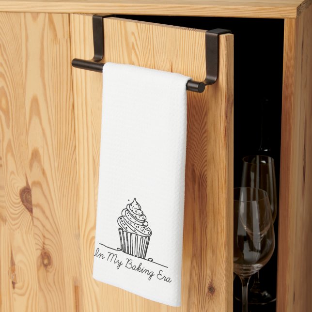 “In My Baking Era” Cupcake Hand Drawn Sketch Kitchen Towel (Thirds Fold)