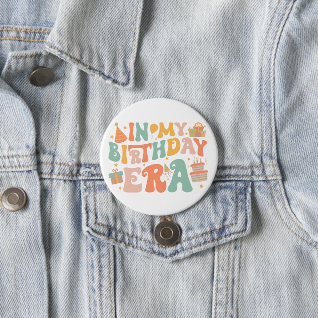 In My Birthday Era | Pastel Groovy Lettering Button (In Situ)