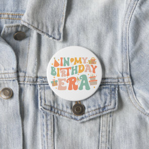 In My Birthday Era Pastel Groovy Lettering Button
