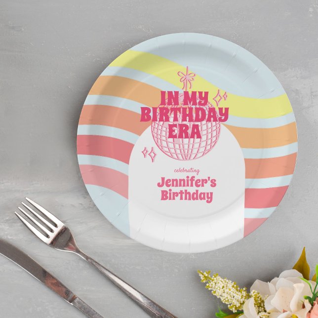 In My Birthday Era Retro Pink Disco Ball Party Paper Plates (Creator Uploaded)