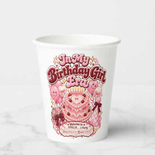 In My Birthday Girl Era Retro Heart Cake Paper Cups