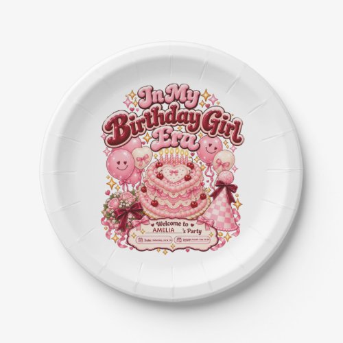 In My Birthday Girl Era Retro Heart Cake Paper Plates