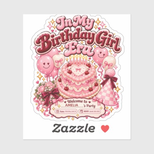 In My Birthday Girl Era Retro Heart Cake Sticker