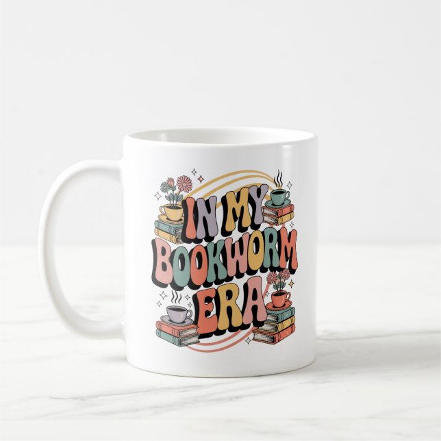 In My Bookworm Era – Retro Groovy 70’s Aesthetic  Coffee Mug (Left)