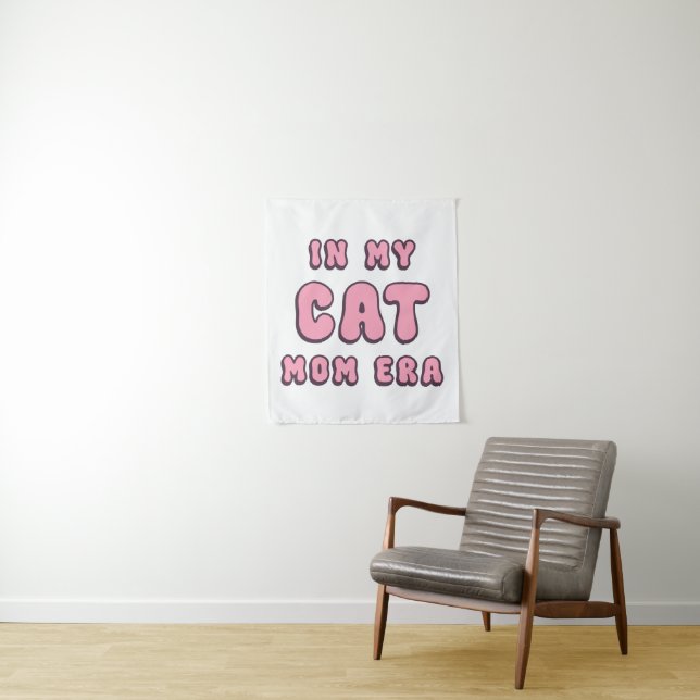 In My Cat Mom Era – Retro Pink Typography Tapestry (In Situ)