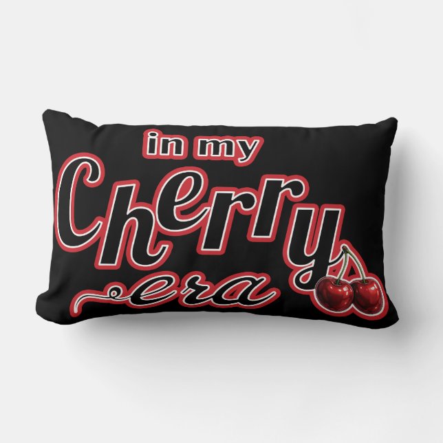 In my Cherry Era Retro Trendy Glossy Red Cherries Lumbar Pillow (Front)