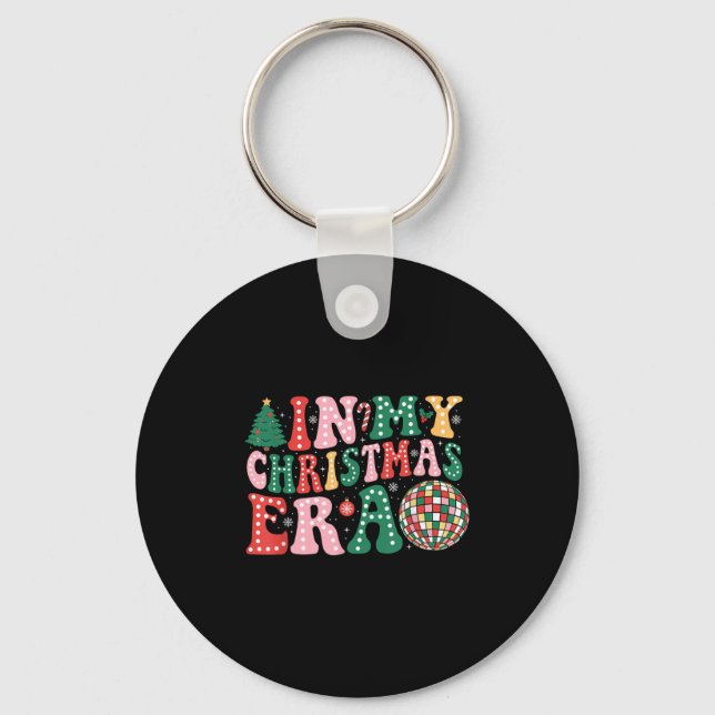 In My Christmas Era Groovy Retro Christmas Xmas Ho Keychain (Front)