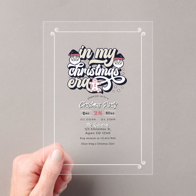 "In My Christmas Era" Retro Vibes Holiday Party Acrylic Invitations (Insitu (Handheld))