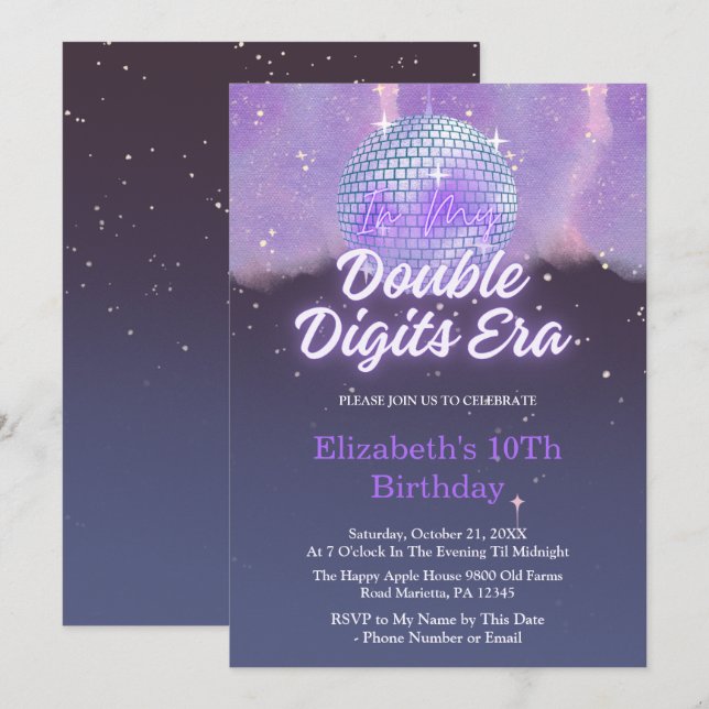 In My Double Digits Era 10th Birthday Disco Ball Invitation (Front/Back)