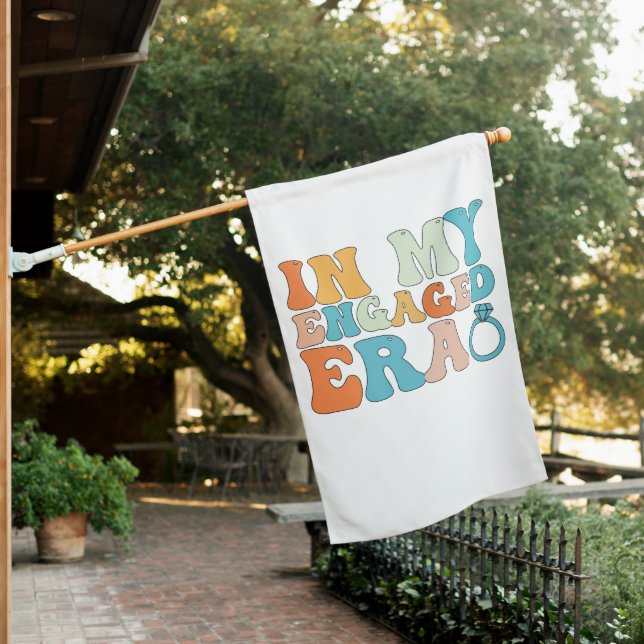 In My Engaged Era Groovy Retro House Flag (In SItu)