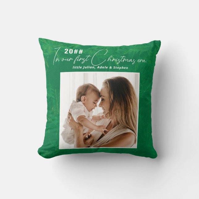 In My Era Green Pine Snow Our First Christmas Throw Pillow (Front)
