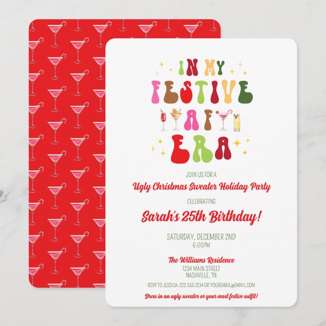 In My Festive AF Era Sassy Christmas 25th Birthday Invitation (Front/Back)