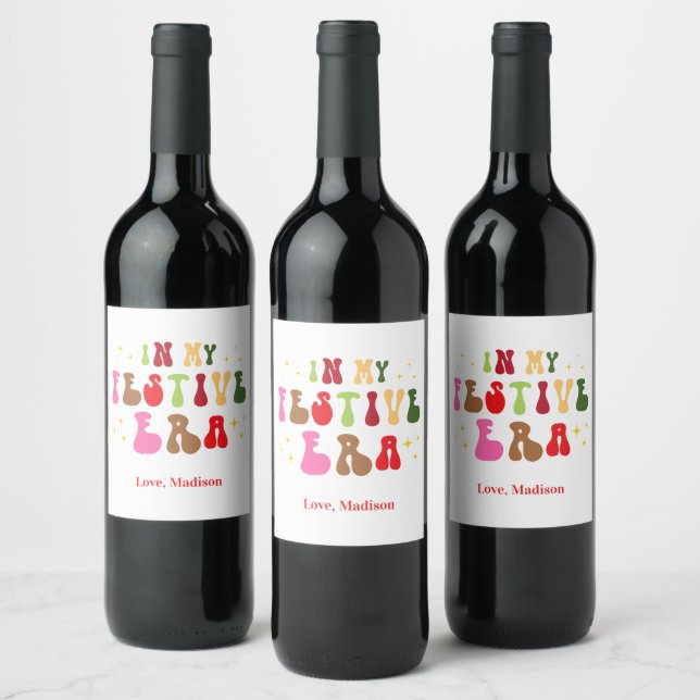 In My Festive Era Trendy Holiday Christmas  Wine Label (Bottles)