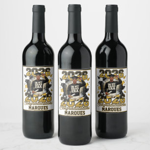 In My Grad Era Black Gold Male Graduate Wine Label