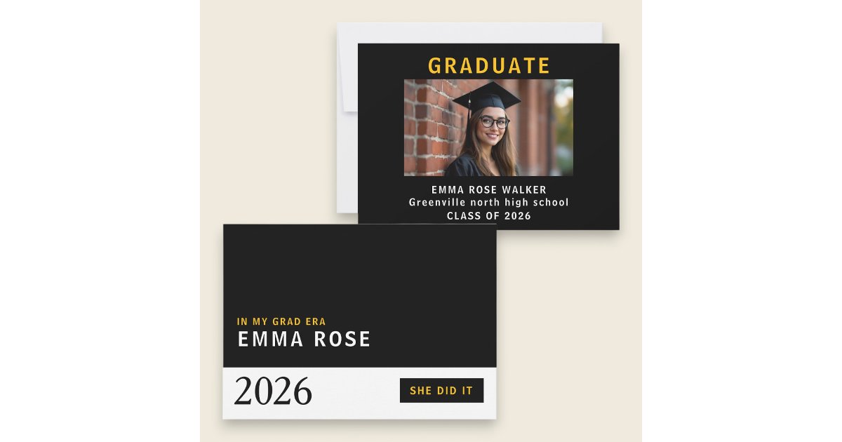In My Grad Era Black Minimalist Graduation Invitation | Zazzle