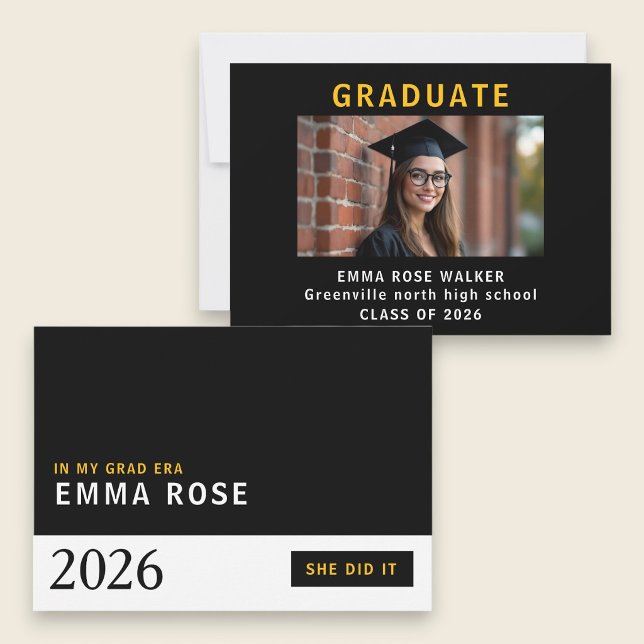 In My Grad Era Black Minimalist Graduation  Invitation (Creator Uploaded)