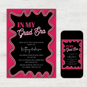 In My Grad Era Pink and Black Squiggly Graduation Invitation