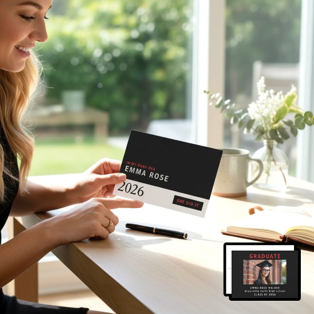 In My Grad Era red Black Minimalist Graduation  Invitation (Creator Uploaded)