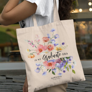 In My Graduate Era Floral Monogram Tote Bag