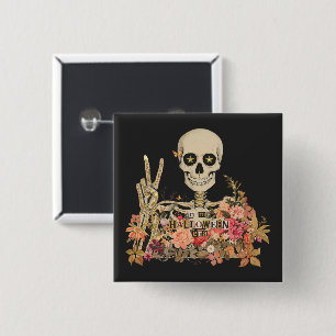 In My Halloween Era Floral Skeleton Button Pin