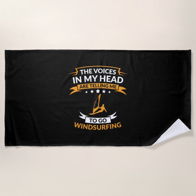 In My Head I Want To Go Windsurfing Beach Towel (Front)