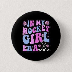 In My Hockey Girl Era Groovy Game Day Hockey Button