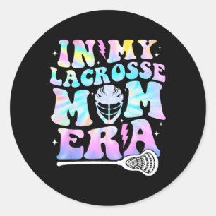 In My Lacrosse Mom Era Retro Groovy Sports Women M Classic Round Sticker