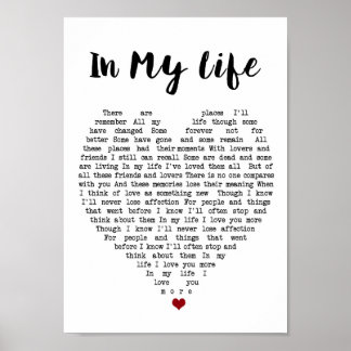 In My Life Wall Art Song Lyric Heart Print