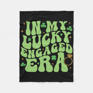 In My Lucky Engaged Era Groovy Shamrock St Patrick Fleece Blanket