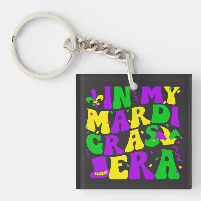 In My Mardi Gras Era Funny Festival Retro Carnival Keychain (Front)