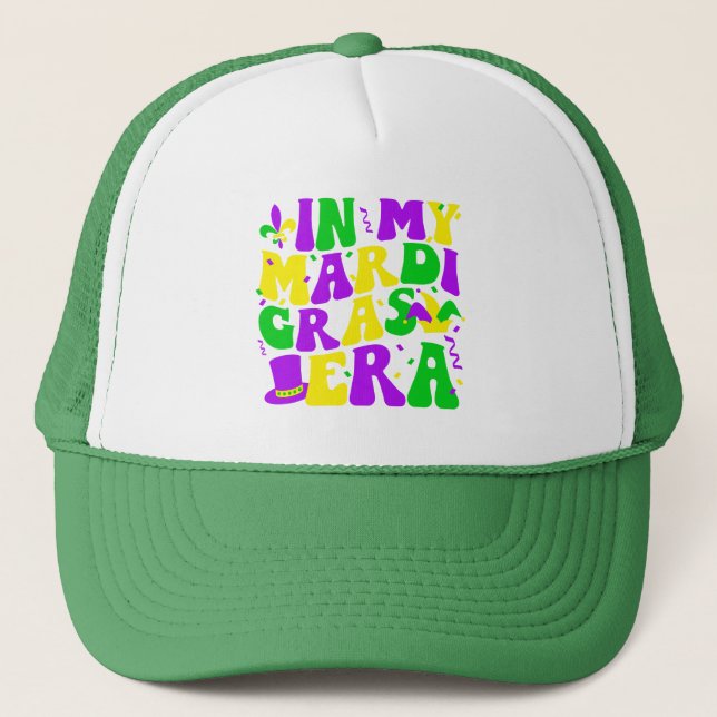 In My Mardi Gras Era Funny Festival Retro Carnival Trucker Hat (Front)