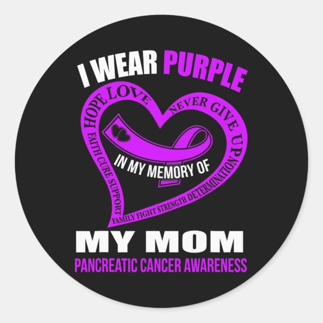In My Memory Of My Mom Pancreatic Cancer Awareness Classic Round Sticker (Front)