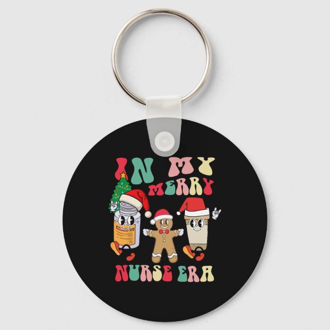 In My Merry Nurse Era Retro Groovy Christmas Nursi Keychain (Front)