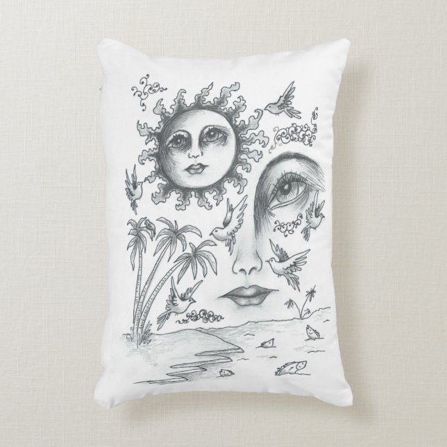 In My Mind's Eye Pen and Ink Decorative Pillow (Front(Vertical))
