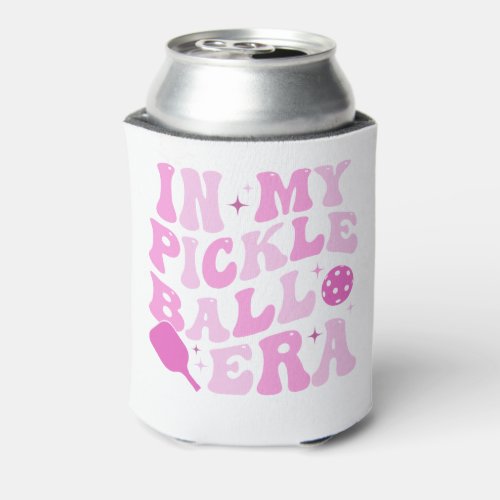 In My Pickleball Era  Pink Groovy Lettering Can Cooler