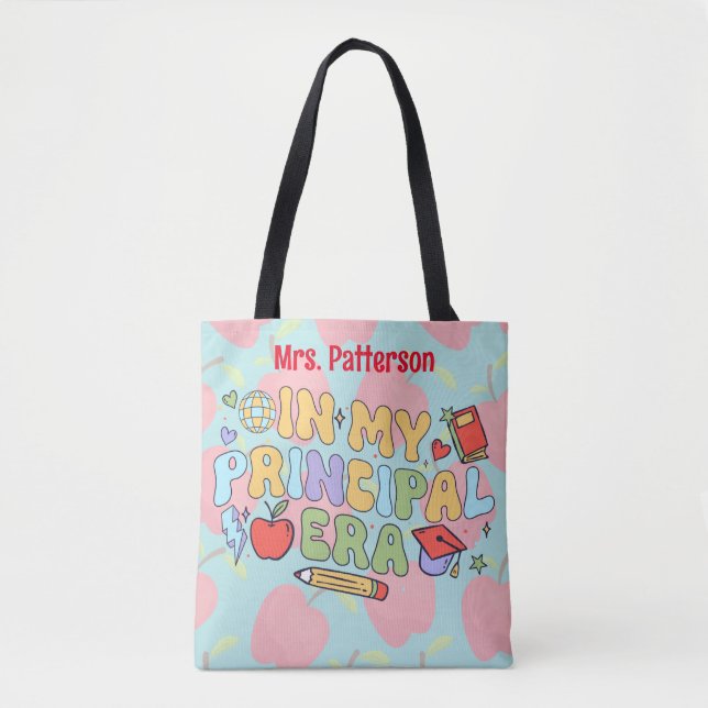 In my principal era personalized apple print tote bag (Front)
