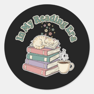 In My Reading Era Cute Cat Cozy Book Lover Aesthe Classic Round Sticker