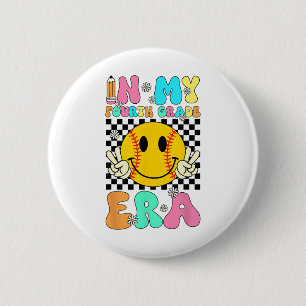 In My Softll Fourth Grade Era Retro Smile Face Fir Button