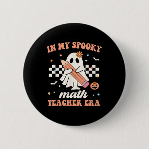 In My Spooky Math Teacher Era Groovy Retro Hallowe Button