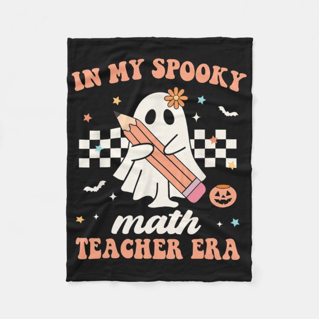 In My Spooky Math Teacher Era Groovy Retro Hallowe Fleece Blanket (Front)