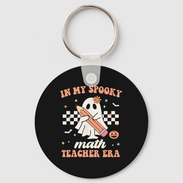 In My Spooky Math Teacher Era Groovy Retro Hallowe Keychain (Front)