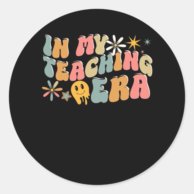 In My Teaching Era State Testing Retro Groovy Teac Classic Round Sticker (Front)