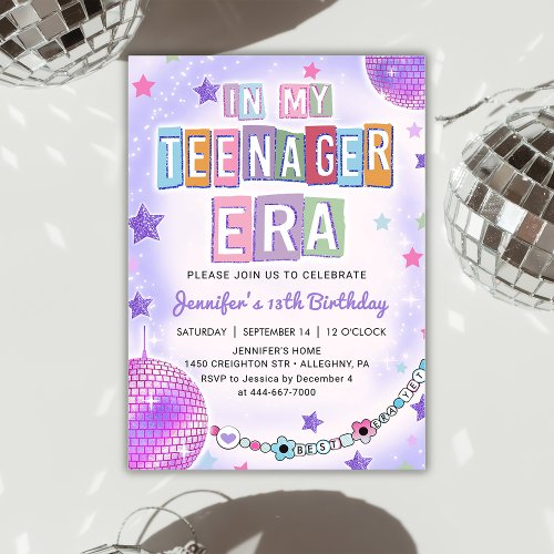 In My Teenager Era Purple Disco Birthday Invitation