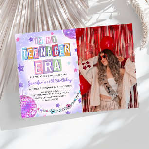 In My Teenager Era Purple Disco Birthday Photo Invitation