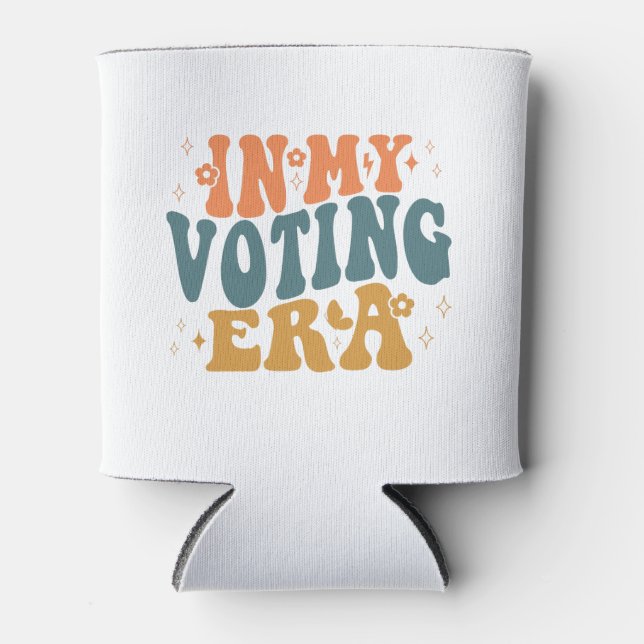In My Voting Era Retro Wavy Can Cooler (Front)