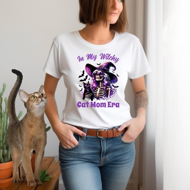In My Witchy Cat Mom Era Skeleton Witch Black Cat T-Shirt (Creator Uploaded)