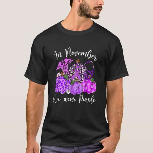 In November Family We Wear Purple Pumpkin Epilepsy T-Shirt (Front)