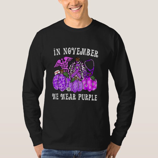 In November Family We Wear Purple Pumpkin Epilepsy T-Shirt (Front)