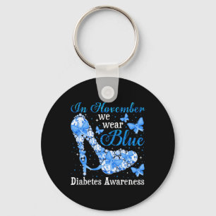 In November We Wear Blue Butterflies Diabetes Awar Keychain
